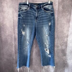 Judy Blue Womens 11/30 Distressed Straight Leg Jeans Women Blue Raw Hem